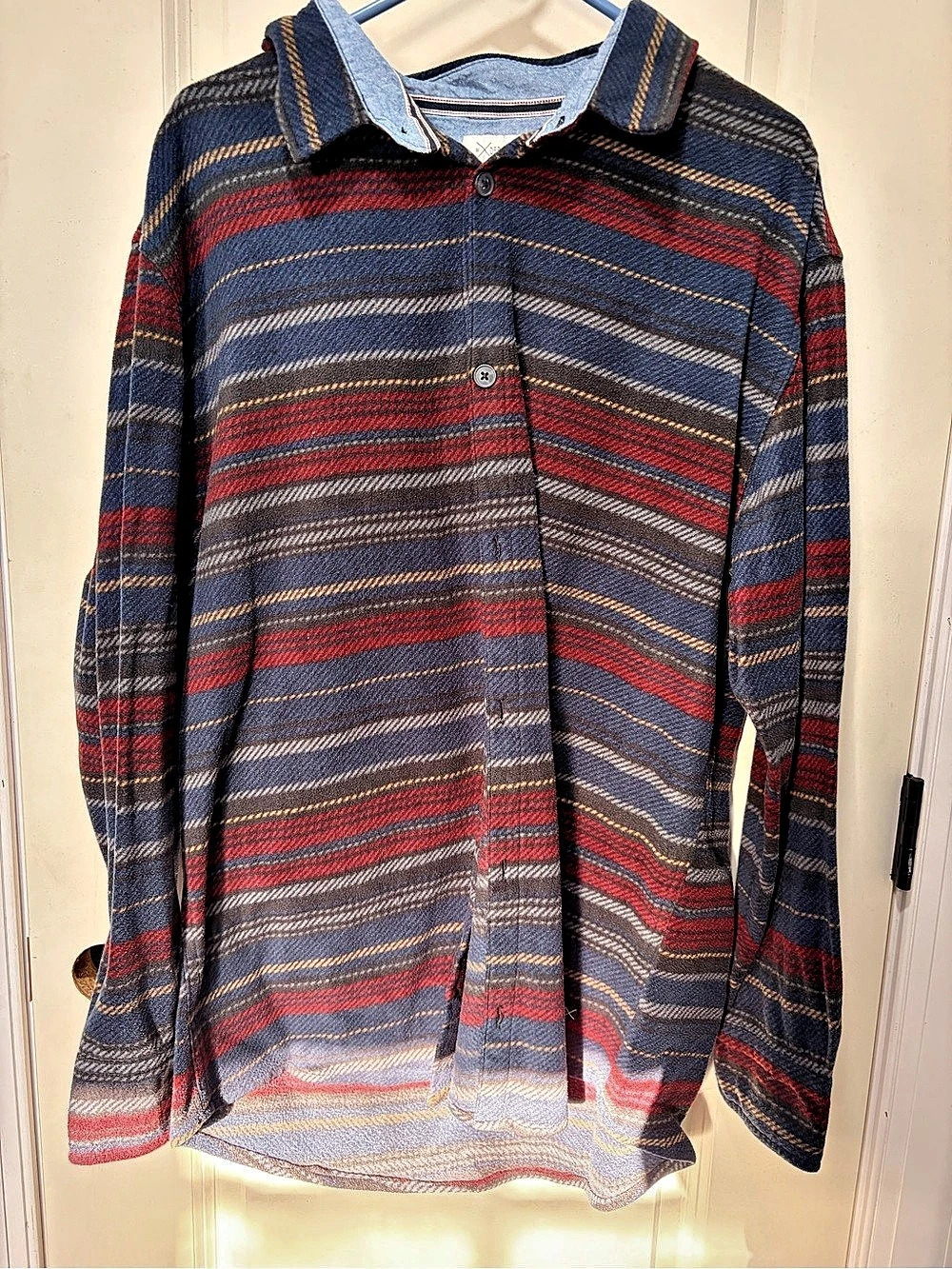 Departwest Men's Striped Button Down Blue & Red XXL
